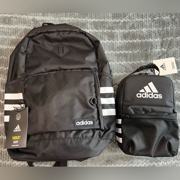 Adidas Classic 3-Stripes 5 Backpack and Santiago 3 Lunch Bag Set - Picture 1 of 9